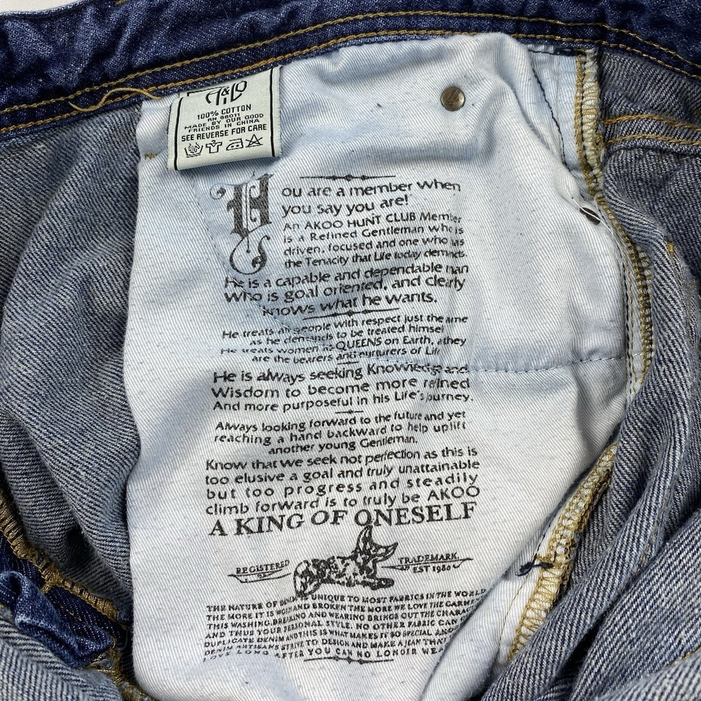 Akoo Brand Retro Y2K Mens Size 34"x32" Dark Wash Straight Cut Denim Jeans Grunge - Picture 6 of 8